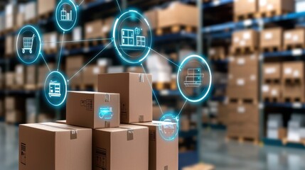 Efficient Warehouse Management Optimizing Storage Logistics and Distribution Processes for Business Success  Showcasing a modern technology enabled warehouse facility with advanced automation
