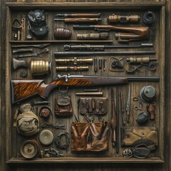 Hunting Gear Collection in Wooden Box