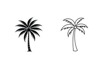 Two Simple Palm Tree Icons Silhouette and Outline Design