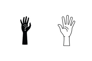 Hand Gestures Raised Hands, Question Mark, Black, White, Line Art, Simple, Icons, Symbols