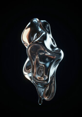 Abstract Metallic Fluid Form on Black Background