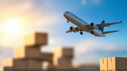 Airplane soaring above metropolitan skyline, a captivating view of urban landscape