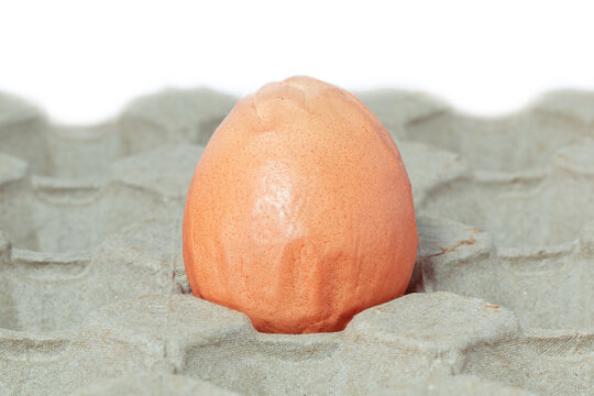 Rare egg with wrinkles on an egg carton. Representation of vulnerability with an egg. National egg day concept.