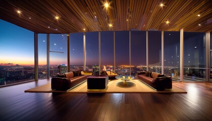 Colorful city night view overlooking the business lounge