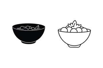 Two Simple Bowl Icons Filled and Outline Food Illustrations