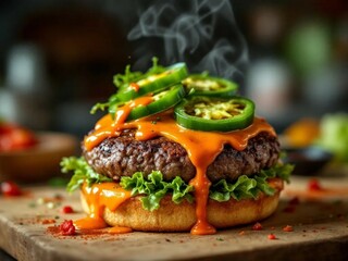 Fiery Jalape&ntilde;o Burger with Pepper Jack Cheese and Sriracha Mayo
