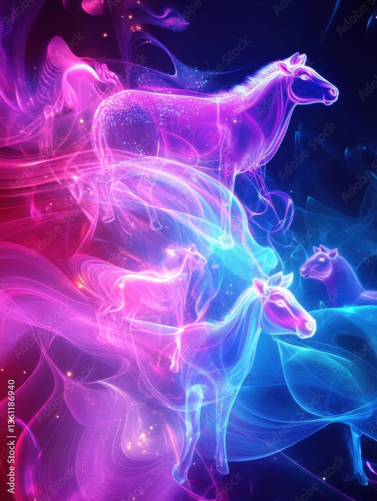 Leinwandbilder surreal abstract composition of glowing farm animals in a dreamlike atmosphere with vibrant smooth g