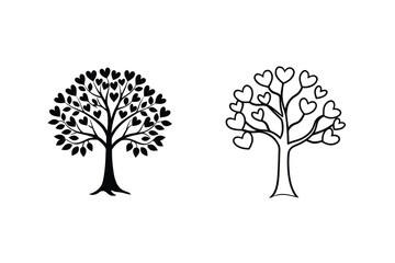 Obraz premium Two Heart Shaped Leaf Trees Love, Nature, Romance, Design, Illustration