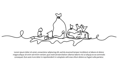 Continuous one line design of Garbage Piles. Minimalist style vector illustration on white background.