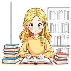 An illustration of a girl doing homework