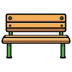 Wooden park bench icon in cartoon vector style, isolated on transparent background, ideal for outdoor and garden themed designs