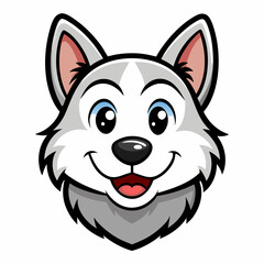 Obraz premium Cartoon Wolf Head – Friendly Expression with Big Blue Eyes and White Fur in Cute Mascot Style