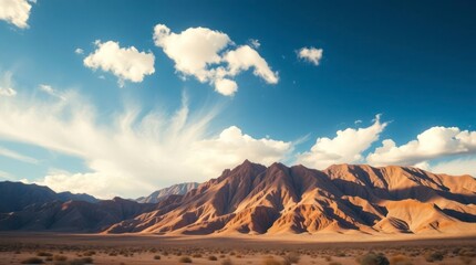 Naklejka premium Scenic Desert Mountain Range Under a Blue Sky with Clouds