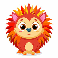 Cute Kawaii Cartoon Hedgehog Vector – Bright Orange Body with Colorful Red and Yellow Spikes