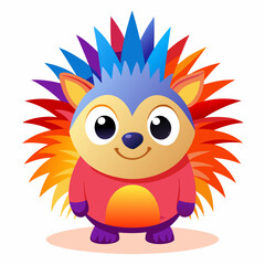 Cute Kawaii Cartoon Hedgehog Vector – Bright Orange Body with Colorful Red and Yellow Spikes