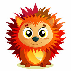 Cute Kawaii Cartoon Hedgehog Vector – Bright Orange Body with Colorful Red and Yellow Spikes