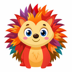 Cute Kawaii Cartoon Hedgehog Vector – Bright Orange Body with Colorful Red and Yellow Spikes
