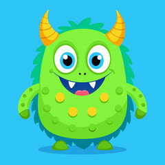 Cute Cartoon Alien with Big Eyes, Green Skin, Polka Dot Body, and Orange Antennae, Whimsical Children's Illustration