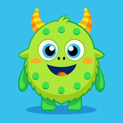 Cute Cartoon Alien with Big Eyes, Green Skin, Polka Dot Body, and Orange Antennae, Whimsical Children's Illustration