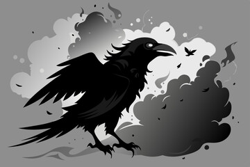Fototapeta premium Dark Raven with Smoke Tendrils in Mystical Gothic Atmosphere with Dramatic Lighting and High Contrast