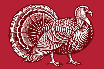 Ornate Turkey Illustration with Vintage Etching Style and Gold Accents