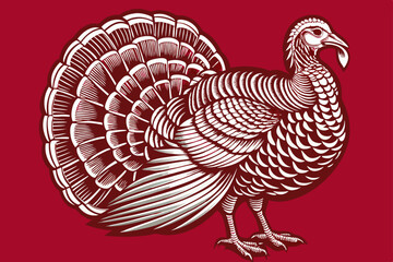 Ornate Turkey Illustration with Vintage Etching Style and Gold Accents