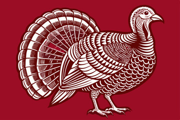 Ornate Turkey Illustration with Vintage Etching Style and Gold Accents