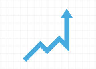 Green arrow business graph pointing straight up with grid background representing profit