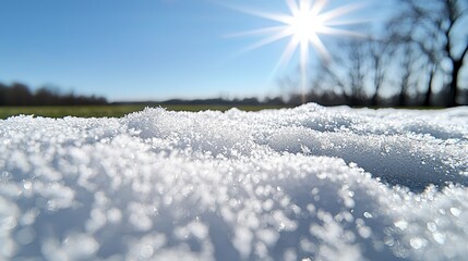 Close Up of Sparkling Snow Under Bright Sunlight