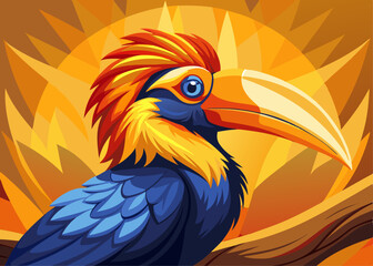 Colorful Hornbill Bird Geometric Art with Vibrant Background