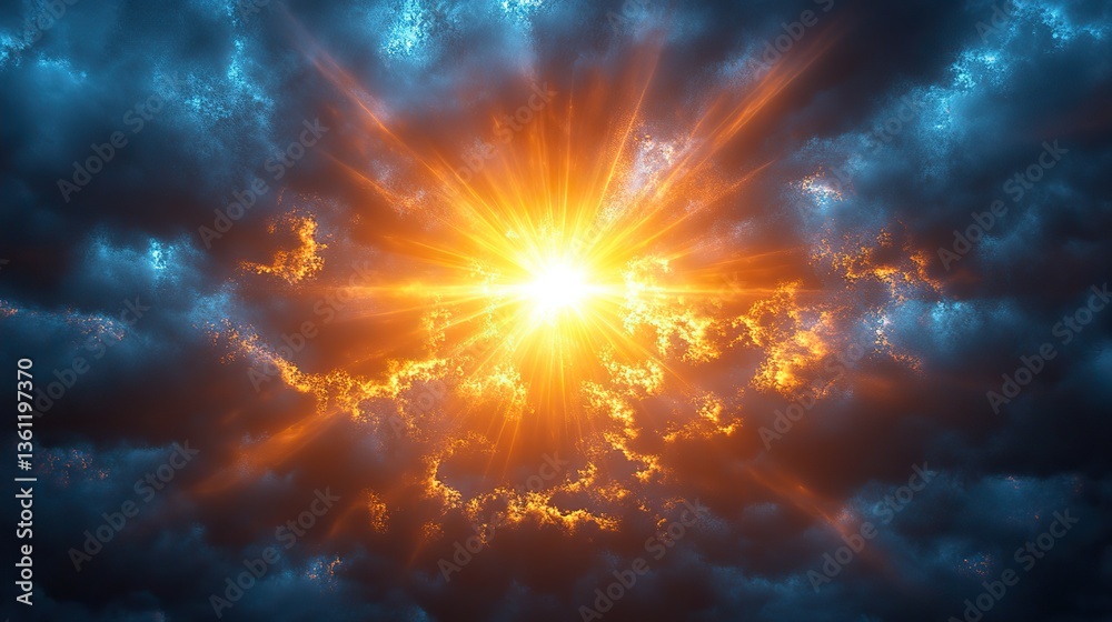 Sticker a luminous abstract background with a radiant light burst and soft rays emanating outwards, evoking 