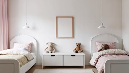 Modern and Simple Kids' Bedroom Mockup with Wooden Furniture