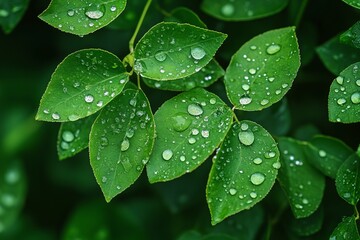 green leaves with dew drops