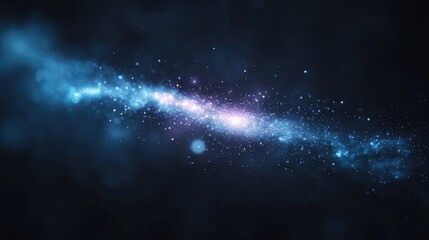 floating abstract particles suspended in vastness of space softly glowing in shades of blue and violet