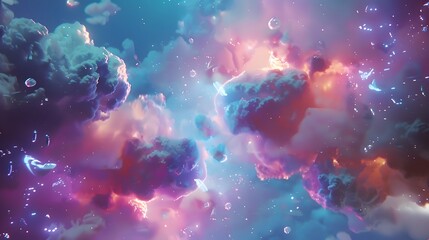 Fototapeta premium Dreamy Holographic Galaxy with Surreal Rainbow Clouds and Luminescent Stars