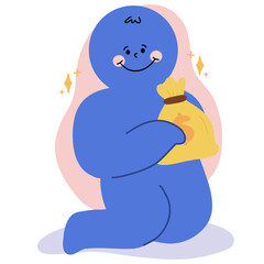 Cute Blue Character in Financial Investment - Cartoon Money Illustration