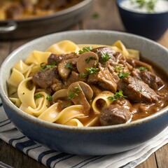 A delicious beef stew with mushrooms, a hearty meat and vegetable dish