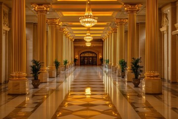 Grand interior of a prestigious government building featuring elegant columns and luxurious lighting Generative AI