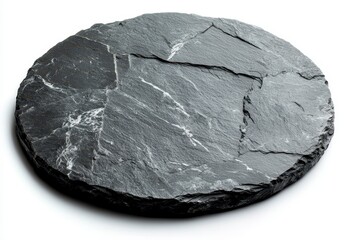 Fototapeta premium Dark Grey Round Slate Stone Coaster on White Background