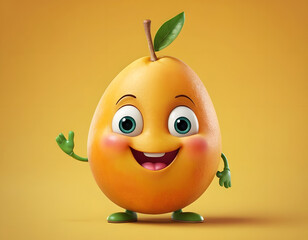 Cheerful cartoon mango character with a cute smile. Delicious mango fruit, happy funny food personage. Healthy food concept, funny mango with a smile.