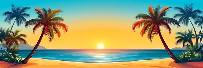 Tropical Beach Sunset Scene, Peaceful, Vacation, Paradise