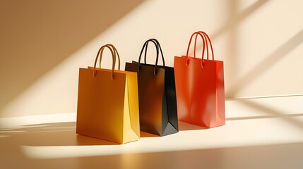 Floating Shopping Bags for Cyber Monday and Black Friday Sale Concept on Minimalist Background