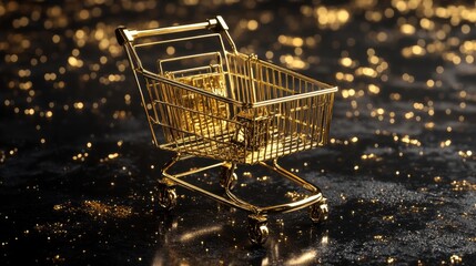 Luxury grocery cart design showcasing golden elegance and rich textures in striking black and gold aesthetic with premium typography details Generative AI