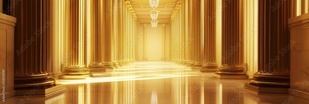 Aufkleber Luxurious architecture with golden columns and elegant lighting in a prestigious government building interior Generative AI