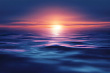 Obraz premium Deep violet‑blue ocean at twilight with glowing horizon and smooth waves, creating a cinematic, moody seascape full of mystery and calm power.