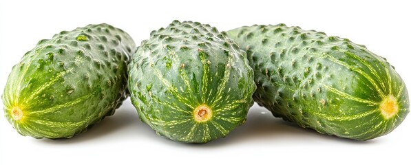 Obraz premium Three Fresh Green Cucumbers on White Background