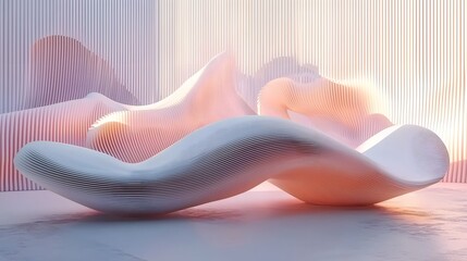 Soft Elegant 3D Wave Patterns on Clean Minimalist White Background Futuristic Design Concept