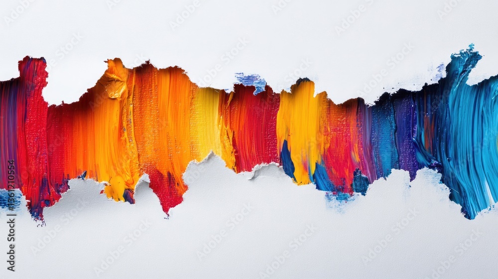 Aufkleber Torn paper with colorful abstract paint peeking through, creating an exciting visual contrast for use in modern art, design, or advertising promotions