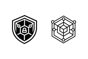 Cybersecurity Shield, Blockchain Network Protection, Data Security Icons
