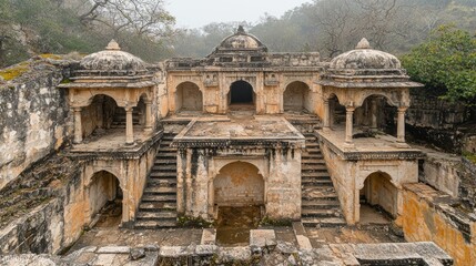 Obraz premium Ancient stone water well with tiered architecture